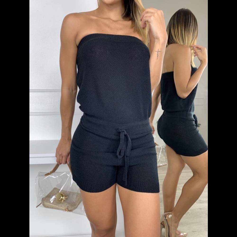 Black Knit Strapless Romper 😼